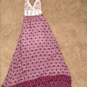 Purple, ikat, maxi dress, backless, boho, small